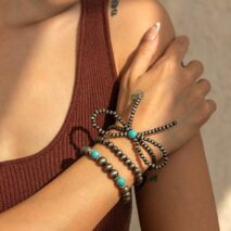 Boho 3pcs Antique Silver Tone Bowknot Turquoise Beaded Bracelet Set - ArtGalleryZen