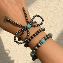 Boho 3pcs Antique Silver Tone Bowknot Turquoise Beaded Bracelet Set - ArtGalleryZen