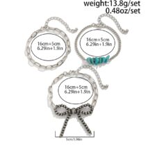 Boho 3pcs Antique Silver Tone Bowknot Turquoise Curb Chain Bracelet Set - ArtGalleryZen