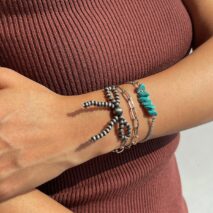 Boho 3pcs Antique Silver Tone Bowknot Turquoise Curb Chain Bracelet Set - ArtGalleryZen