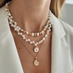 Boho 3pcs Conch Enamel Round Disk Pendant Pearl Chain Necklace Set - ArtGalleryZen
