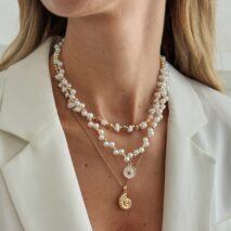 Boho 3pcs Conch Enamel Round Disk Pendant Pearl Chain Necklace Set - ArtGalleryZen
