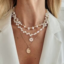 Boho 3pcs Conch Enamel Round Disk Pendant Pearl Chain Necklace Set - ArtGalleryZen