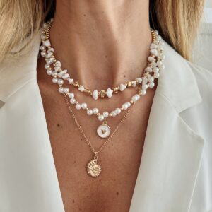 Boho 3pcs Conch Enamel Round Disk Pendant Pearl Chain Necklace Set - ArtGalleryZen