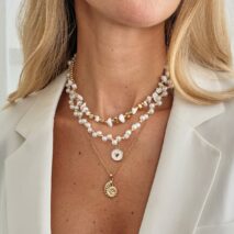 Boho 3pcs Conch Enamel Round Disk Pendant Pearl Chain Necklace Set - ArtGalleryZen