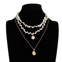 Boho 3pcs Conch Enamel Round Disk Pendant Pearl Chain Necklace Set - ArtGalleryZen
