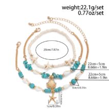 Boho 3Pcs Conch Shell Starfish Charm Turquoise Seed Bead Chain Anklet Set - ArtGalleryZen