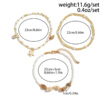 Boho 3pcs Conch Starfish Charm Pearl Seed Bead Chain Anklet Set - ArtGalleryZen