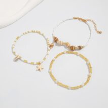 Boho 3pcs Conch Starfish Charm Pearl Seed Bead Chain Anklet Set - ArtGalleryZen