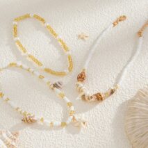 Boho 3pcs Conch Starfish Charm Pearl Seed Bead Chain Anklet Set - ArtGalleryZen