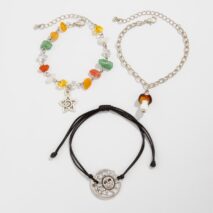 Boho 3pcs Mushroom Sun Moon Star Charm Turquoise Stone Bracelet Set - ArtGalleryZen