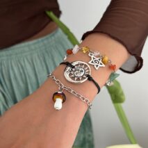 Boho 3pcs Mushroom Sun Moon Star Charm Turquoise Stone Bracelet Set - ArtGalleryZen