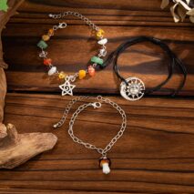 Boho 3pcs Mushroom Sun Moon Star Charm Turquoise Stone Bracelet Set - ArtGalleryZen