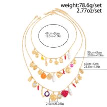Boho 3pcs Pearl Enamel Heart Chili Sun Flower Pendant Necklace Set - ArtGalleryZen