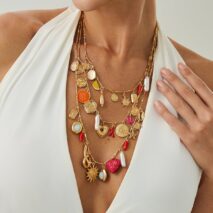 Boho 3pcs Pearl Enamel Heart Chili Sun Flower Pendant Necklace Set - ArtGalleryZen