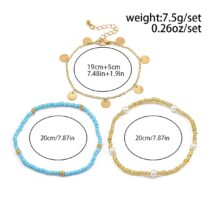 Boho 3Pcs Pearl Seed Beaded Sequin Tassel Anklet Set - ArtGalleryZen
