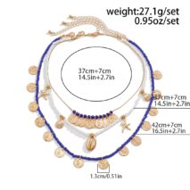 Boho 3Pcs Shell Starfish Pendant Relief Coin Tassel Seed Bead Necklace Set - ArtGalleryZen