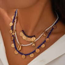 Boho 3Pcs Shell Starfish Pendant Relief Coin Tassel Seed Bead Necklace Set - ArtGalleryZen