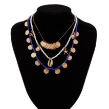 Boho 3Pcs Shell Starfish Pendant Relief Coin Tassel Seed Bead Necklace Set - ArtGalleryZen
