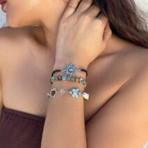 Boho 3Pcs Sun Butterfly Mushroom Charm Crystal Star Chain Bracelet Set - ArtGalleryZen