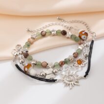 Boho 3Pcs Sun Butterfly Mushroom Charm Crystal Star Chain Bracelet Set - ArtGalleryZen