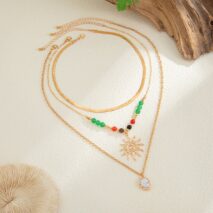 Boho 3pcs Sun Pearl Pendant Agate Bead Necklace Set - ArtGalleryZen