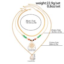 Boho 3pcs Sun Pearl Pendant Agate Bead Necklace Set - ArtGalleryZen