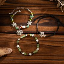 Boho 3pcs Sun Star Butterfly Charm Turquoise Stone Glass Beaded Bracelet Set - ArtGalleryZen