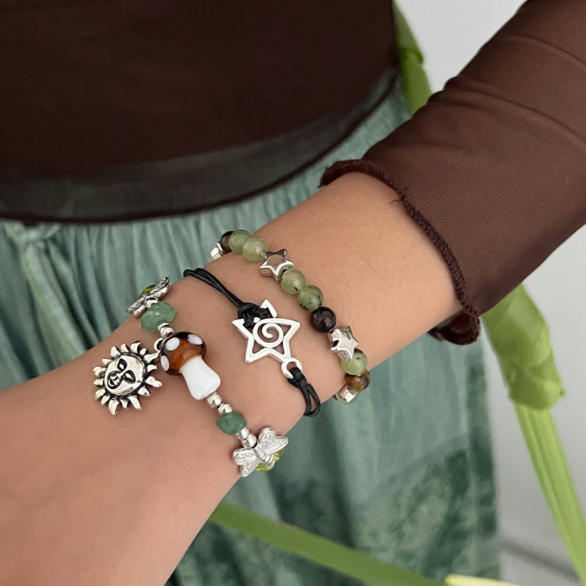 Boho 3pcs Sun Star Butterfly Charm Turquoise Stone Glass Beaded Bracelet Set - ArtGalleryZen