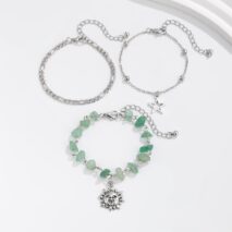 Boho 3Pcs Sun Star Charm Turquoise Stone Bracelet Set - ArtGalleryZen