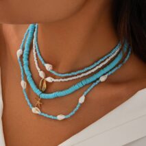 Boho 4Pcs Conch Starfish Pendant Polymer Clay Seed Bead Necklace Set - ArtGalleryZen