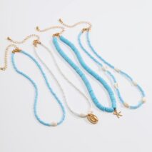 Boho 4Pcs Conch Starfish Pendant Polymer Clay Seed Bead Necklace Set - ArtGalleryZen