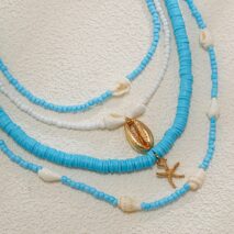 Boho 4Pcs Conch Starfish Pendant Polymer Clay Seed Bead Necklace Set - ArtGalleryZen