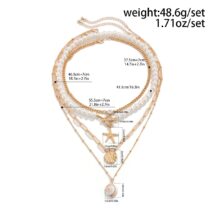 Boho 4Pcs Crystal Inlaid Starfish Conch Pendant Pearl Chain Necklace Set - ArtGalleryZen