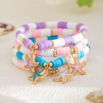Boho 4pcs Enamel Starfish Charm Polymer Clay Beaded Bracelet Set - ArtGalleryZen