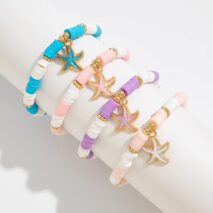 Boho 4pcs Enamel Starfish Charm Polymer Clay Beaded Bracelet Set - ArtGalleryZen