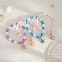 Boho 4pcs Enamel Starfish Charm Polymer Clay Beaded Bracelet Set - ArtGalleryZen