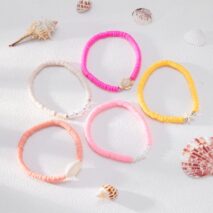 Boho 5pcs Conch Starfish Turtle Charm Pearl Polymer Clay Beaded Anklet Set - ArtGalleryZen