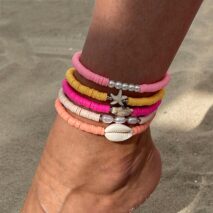 Boho 5pcs Conch Starfish Turtle Charm Pearl Polymer Clay Beaded Anklet Set - ArtGalleryZen