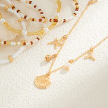 Boho 5pcs Shell Starfish Charm Pearl Seed Beaded Anklet Set - ArtGalleryZen