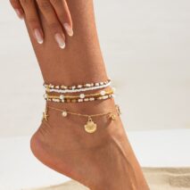 Boho 5pcs Shell Starfish Charm Pearl Seed Beaded Anklet Set - ArtGalleryZen