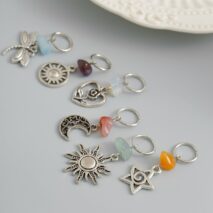 Boho 6Pcs Turquoise Stone Sun Moon Star Dragonfly Floral Heart Charm Hair Braids Ring Set - ArtGalleryZen