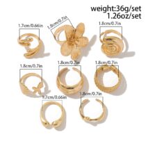 Boho 8pcs Flower Starfish Shell Stackable Open Ring Set - ArtGalleryZen
