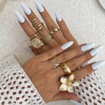 Boho 8pcs Flower Starfish Shell Stackable Open Ring Set - ArtGalleryZen