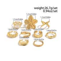 Boho 9pcs Chunky Flower Pearl Curved Waterdrop Open Ring Set - ArtGalleryZen