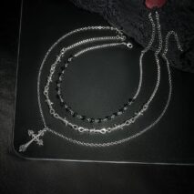 Boho Antique Cross Pendant Crystal Barbed Chain Necklace Set - ArtGalleryZen