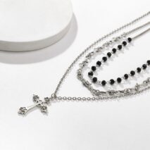 Boho Antique Cross Pendant Crystal Barbed Chain Necklace Set - ArtGalleryZen