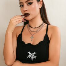 Boho Antique Cross Pendant Crystal Barbed Chain Necklace Set - ArtGalleryZen