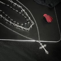Boho Antique Cross Pendant Crystal Barbed Chain Necklace Set - ArtGalleryZen