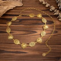 Boho Antique Gold Tone Pattern Heart Oval Disk Waist Chain - ArtGalleryZen